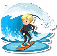 Sticker design with a girl on surfboard isolated illustration